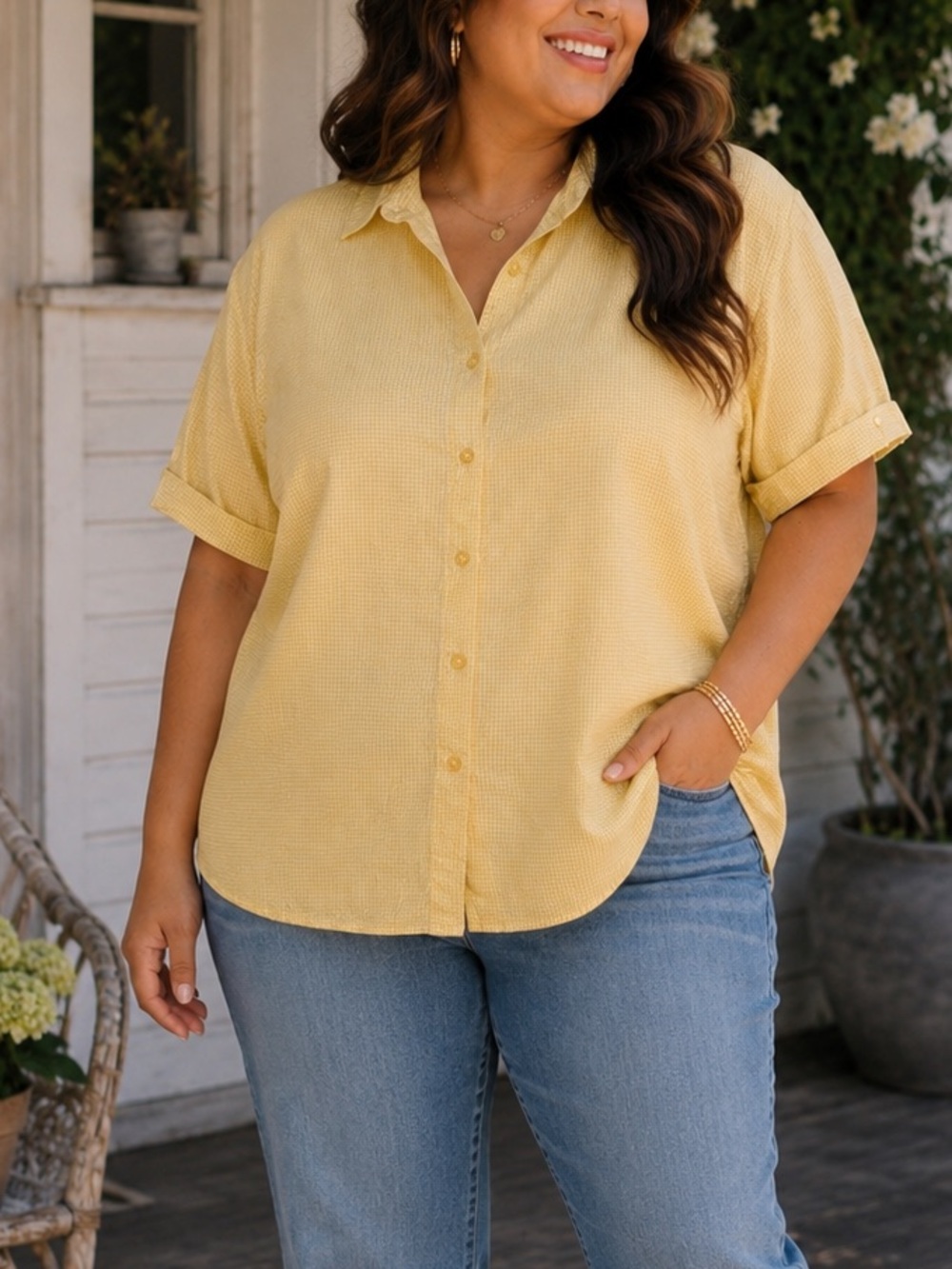 UNITI- Yellow Plaid Button Down Shirt Size 2X